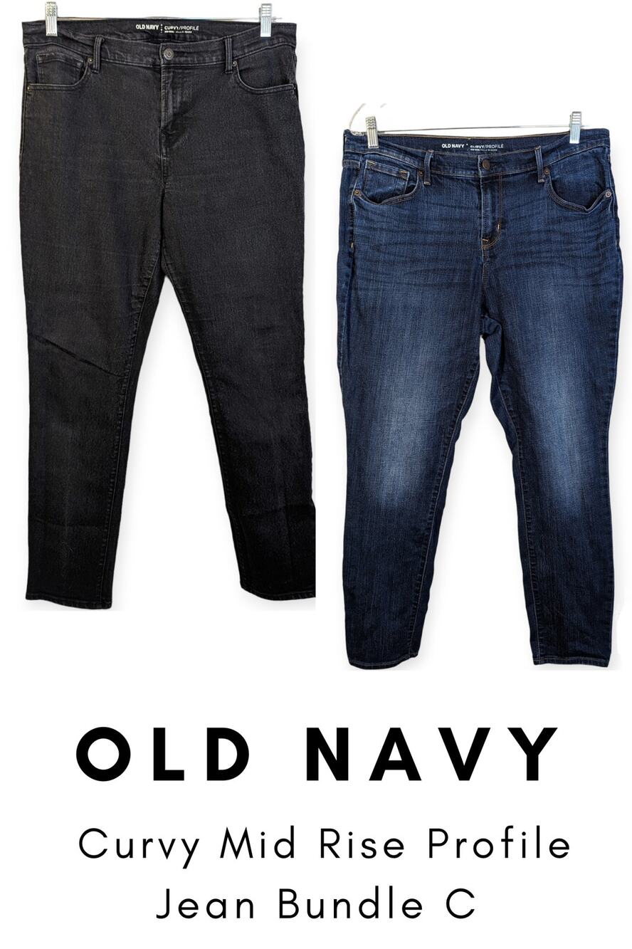 Old Navy Curvy Profile Mid Rise Bundle C Black & Blue Denim Skinny Jeans 14